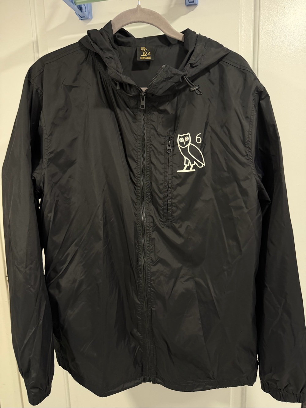 OVO Black Hooded Windbreaker with White Owl Logo